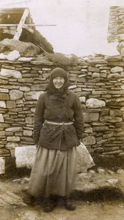 Framed Print : A Local Woman of the Orkney Islands outside her house Framed Print : A Local Woman of the Orkney Islands outside her house