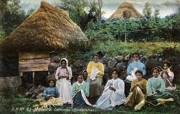 Local women and girls weaving straw, , Madeira