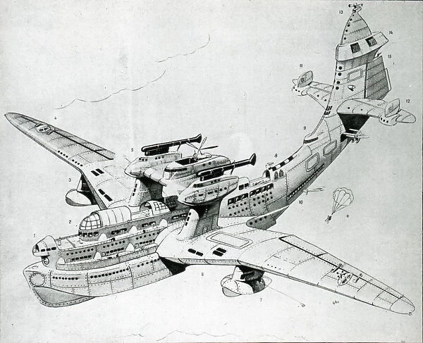 Loch Ness flying boat (caricature), 1935