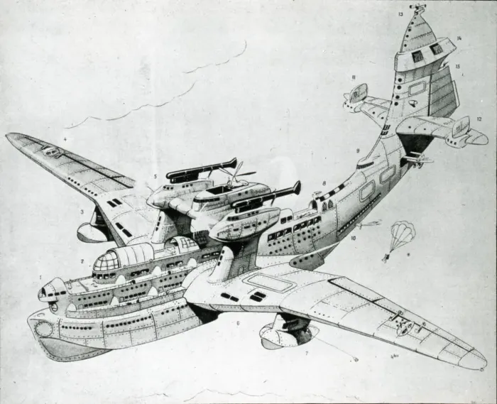Framed Print : Loch Ness flying boat (caricature), 1935 Framed Print : Loch Ness flying boat (caricature), 1935