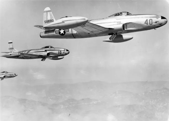 Framed Print : Three Lockheed F-80B-1-LO Shooting Stars including 45-8599 Framed Print : Three Lockheed F-80B-1-LO Shooting Stars including 45-8599