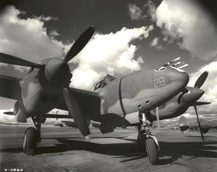 Framed Print : Lockheed P-38-this nose close up shows the fighters co Framed Print : Lockheed P-38-this nose close up shows the fighters co