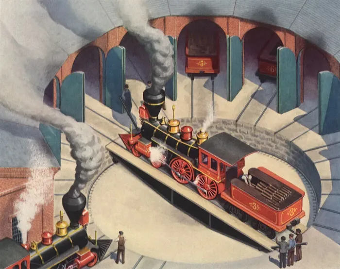 Framed Print : Locomotive on Turntable Date: 1941 Framed Print : Locomotive on Turntable Date: 1941