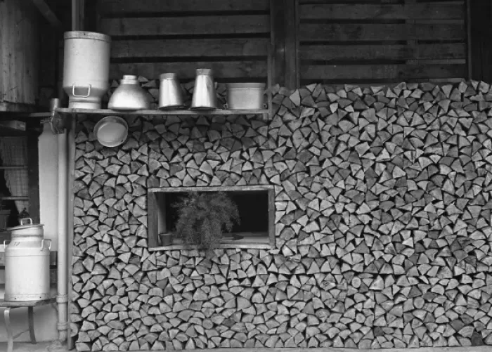 Framed Print : Logs stored under a chalet in Switzerland Framed Print : Logs stored under a chalet in Switzerland