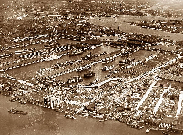 London aerial view of West India Dock in the 1920s