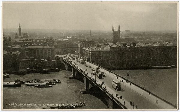 London Bridge and Southwark Cathedral, London - View South