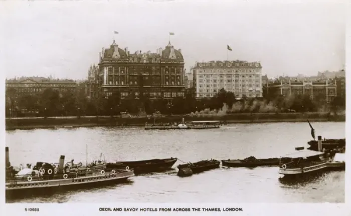 Framed Print : London - Cecil and Savoy Hotels from across the River Thames Framed Print : London - Cecil and Savoy Hotels from across the River Thames