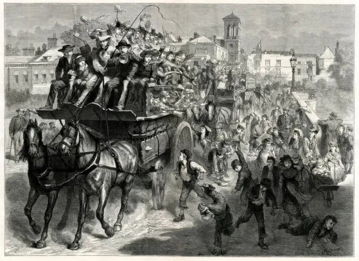 Framed Print : London children on a coach trip to the country 1876 Framed Print : London children on a coach trip to the country 1876