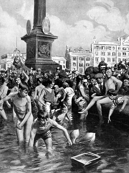 London Children in the Trafalgar Square Fountains, 1919