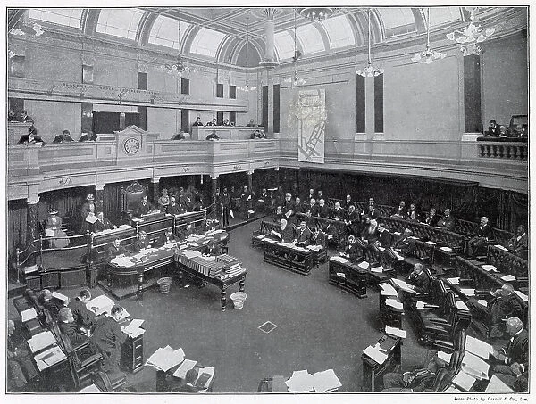 London County Council meeting, the central representative governing authority. Photograph taken during Dr. Collins's term as Chairman. Date: 1901
