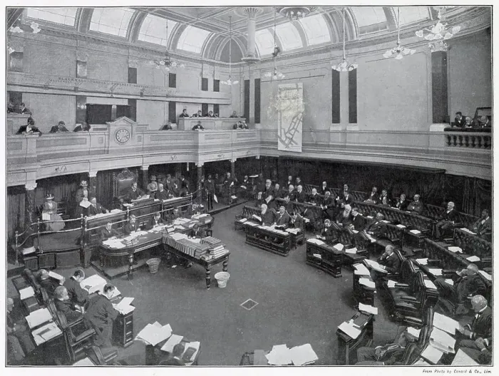 Framed Print : London County Council meeting, the central representative governing authority. Photograph taken during Dr. Collins's term as Chairman. Date: 1901 Framed Print : London County Council meeting, the central representative governing authority. Photograph taken during Dr. Collins's term as Chairman. Date: 1901