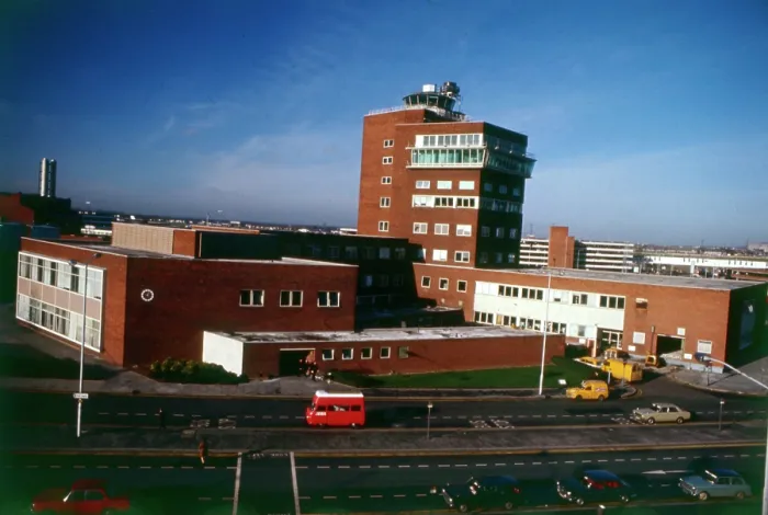 Framed Print : London Heathrow Airport - Old Control Tower Building (now demolished). Date: circa 1960s Framed Print : London Heathrow Airport - Old Control Tower Building (now demolished). Date: circa 1960s