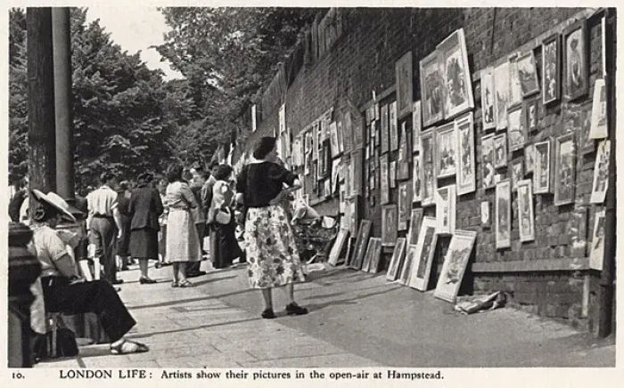 Framed Print : London Life - Artists display their work for sale, Hampstead