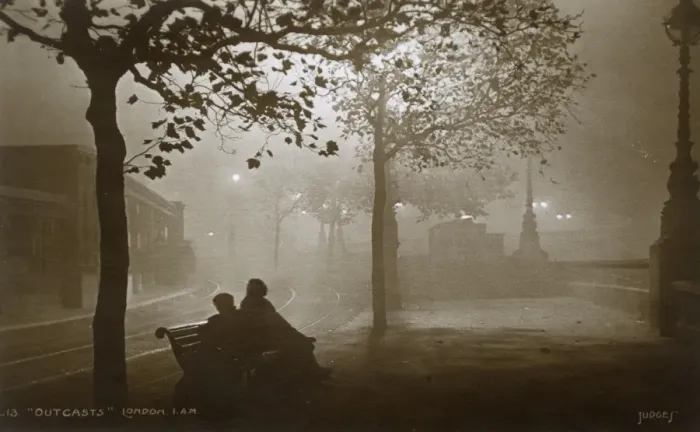 Framed Print : London at night - Two outcasts sit on a bench - Embankment Framed Print : London at night - Two outcasts sit on a bench - Embankment