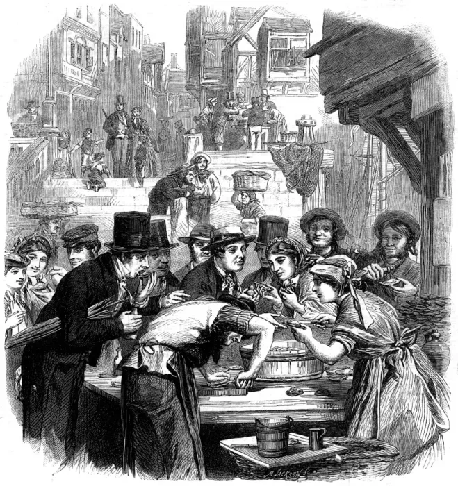 Framed Print : London Oyster Stall 1861 Framed Print : London Oyster Stall 1861