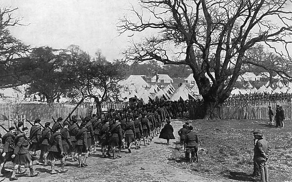 London Scottish marching into camp in Richmond Park, WW1