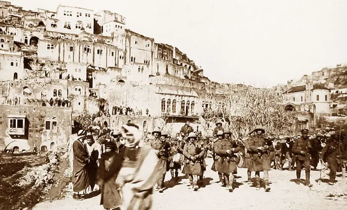 Framed Print : London Scottish pipe band marching through Es Salt Palestine Framed Print : London Scottish pipe band marching through Es Salt Palestine