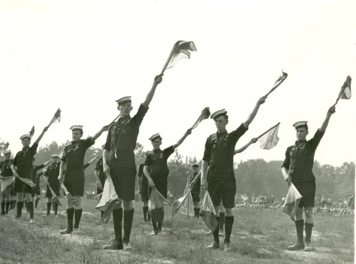 Framed Print : London Sea Scouts in semaphore display Framed Print : London Sea Scouts in semaphore display