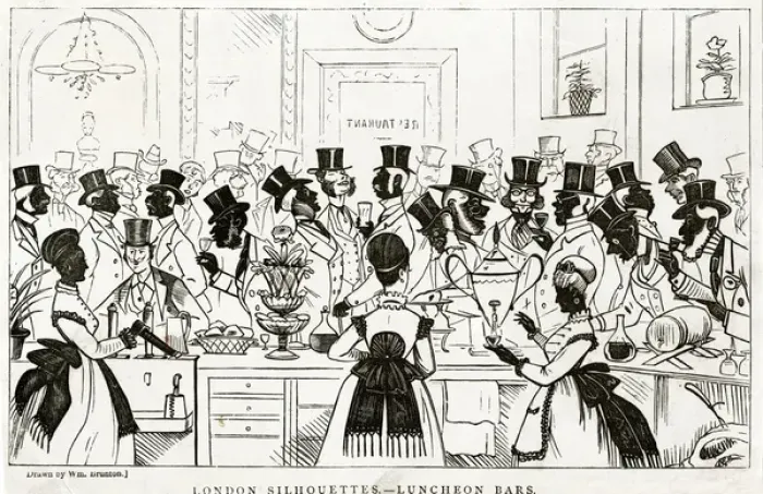 Framed Print : London silhouettes, Luncheon Bars 1860 Framed Print : London silhouettes, Luncheon Bars 1860