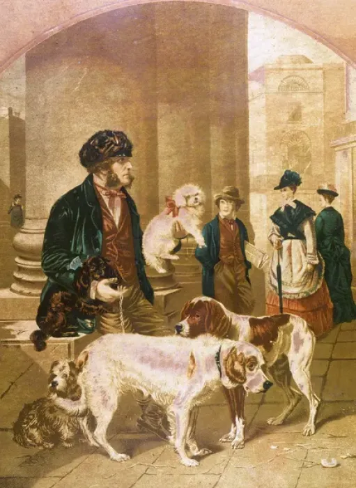 Framed Print : London Street Dog Seller Framed Print : London Street Dog Seller