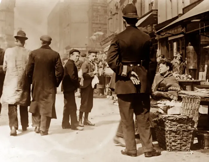 Framed Print : London street trader and policeman Framed Print : London street trader and policeman