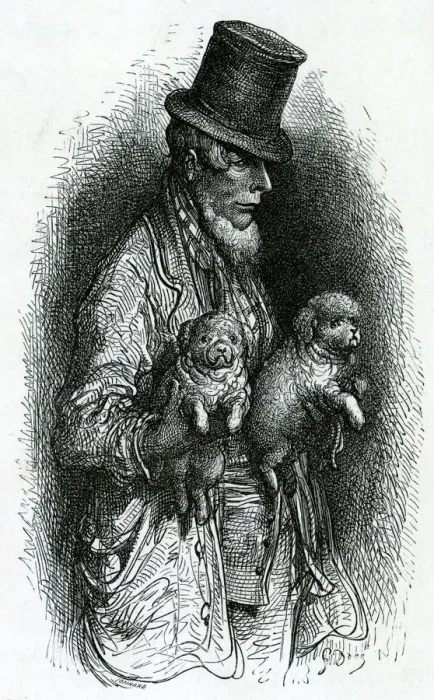 Framed Print : London Street Tradesman with Dog Framed Print : London Street Tradesman with Dog