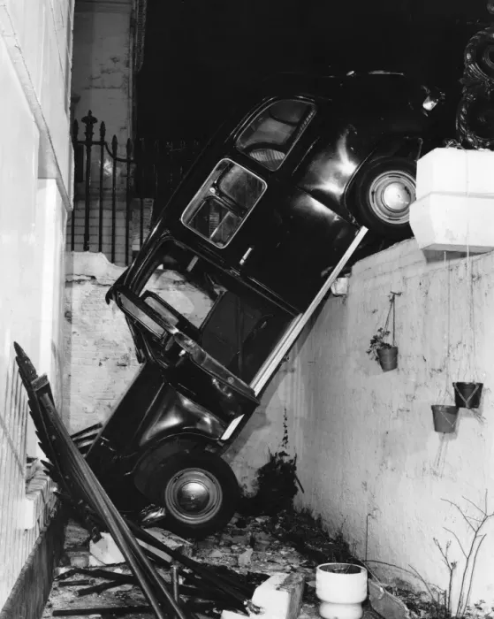Framed Print : London taxi in basement crash Framed Print : London taxi in basement crash