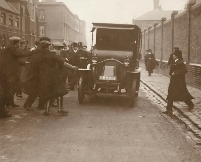 Framed Print : London taxi cab attacked by drivers during strike Framed Print : London taxi cab attacked by drivers during strike