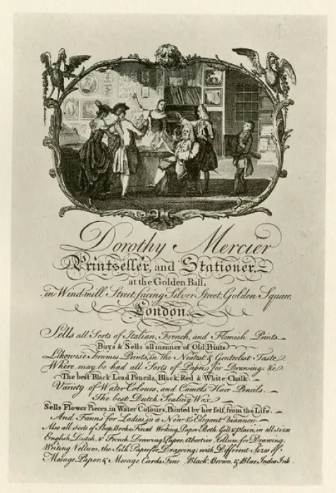 Framed Print : London Trade Card - Dorothy Mercier, Printseller Framed Print : London Trade Card - Dorothy Mercier, Printseller