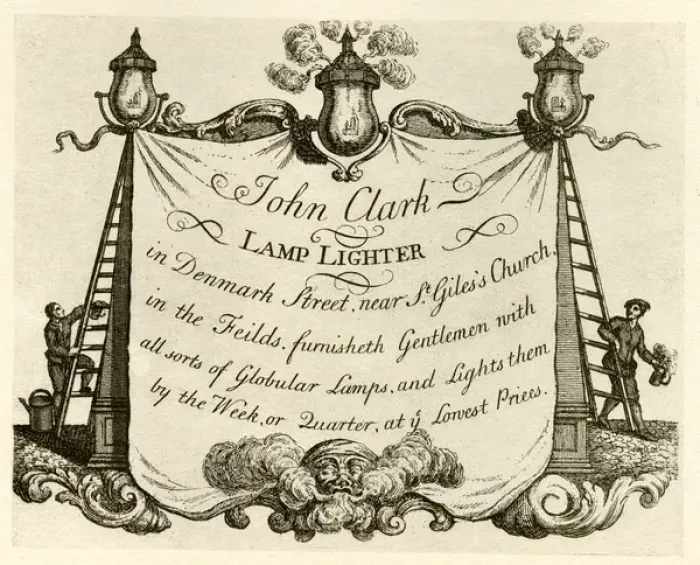Framed Print : London Trade Card - John Clark, Lamp Lighter Framed Print : London Trade Card - John Clark, Lamp Lighter