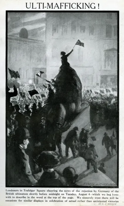Framed Print : Londoners in Trafalgar Square on outbreak of WW1 Framed Print : Londoners in Trafalgar Square on outbreak of WW1