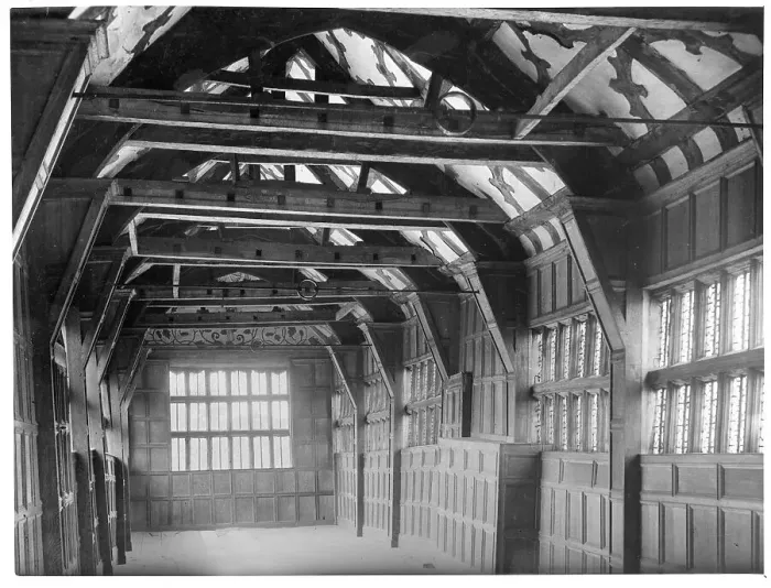 Framed Print : The long Oak gallery at Moreton Hall, Cheshire Framed Print : The long Oak gallery at Moreton Hall, Cheshire