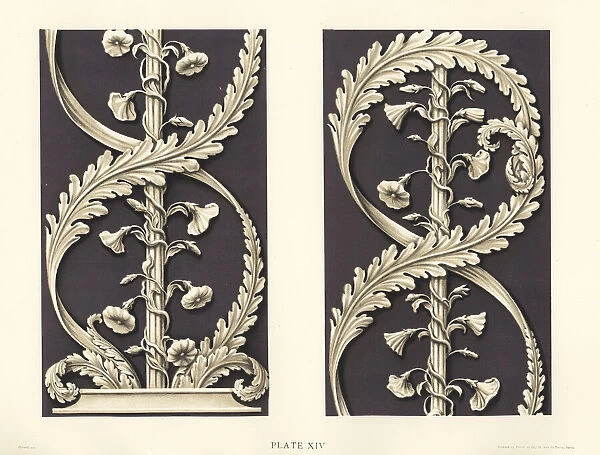 Long plaque with scroll of convolvulus foliage