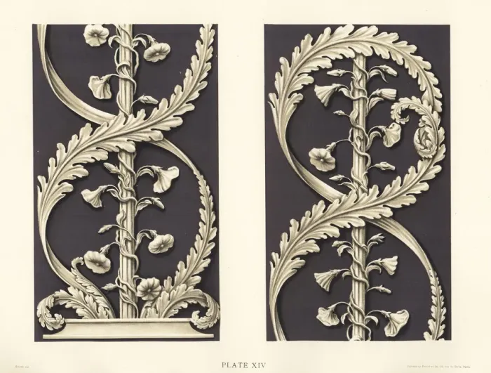 Framed Print : Long plaque with scroll of convolvulus foliage Framed Print : Long plaque with scroll of convolvulus foliage