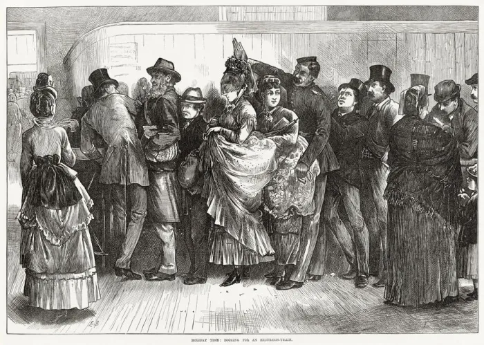 Framed Print : A long queue to buy railway tickets - and an opportunity for casual flirtation Framed Print : A long queue to buy railway tickets - and an opportunity for casual flirtation