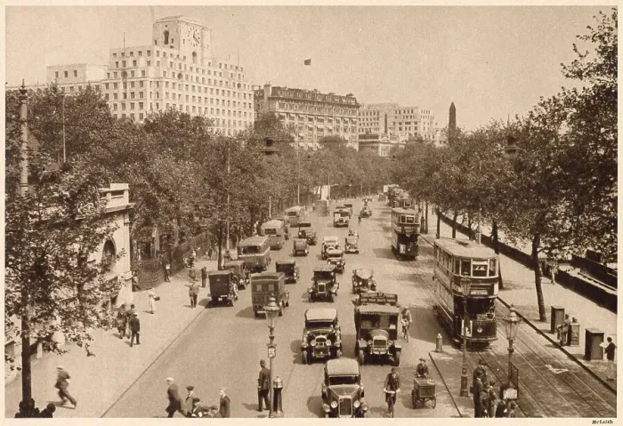 Framed Print : Looking East from Hungerford Bridge, on the left is Embankment Underground Station. Date: 1935 Framed Print : Looking East from Hungerford Bridge, on the left is Embankment Underground Station. Date: 1935