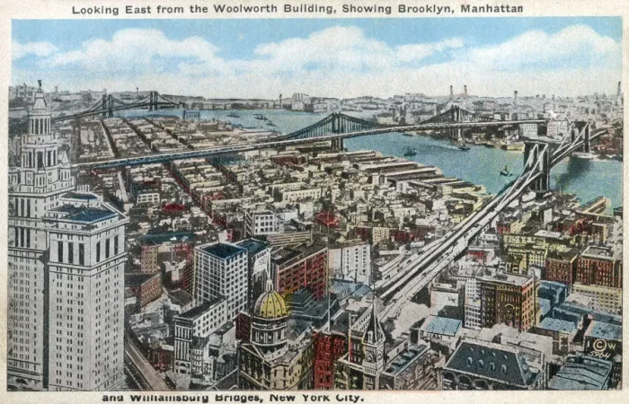 Framed Print : Looking East from the Woolworth Building, showing Brooklyn and Manhattan - New York City Framed Print : Looking East from the Woolworth Building, showing Brooklyn and Manhattan - New York City