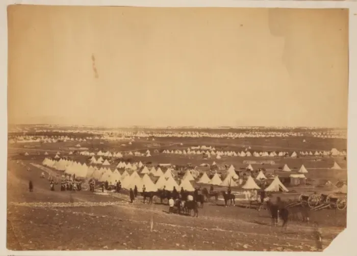 Framed Print : Looking towards Mackenzies Heights, tents of the 33rd Regim Framed Print : Looking towards Mackenzies Heights, tents of the 33rd Regim