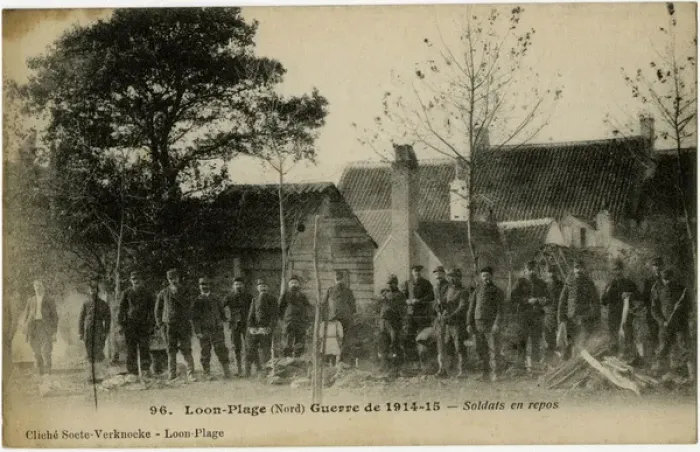 Framed Print : Loon-Plage, France -- soldiers resting, WW1 Framed Print : Loon-Plage, France -- soldiers resting, WW1