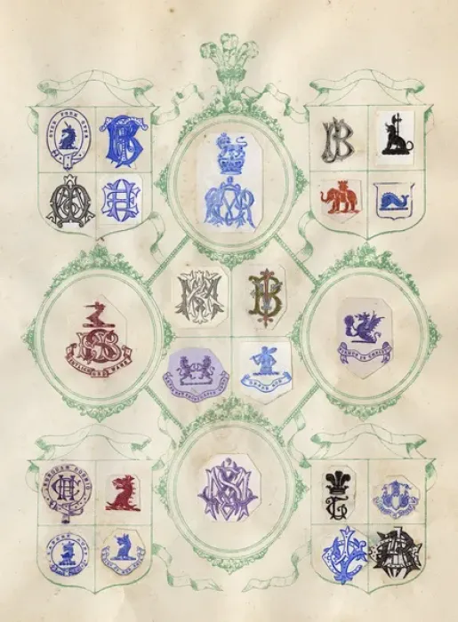 Framed Print : Loose page from a scrapbook of crests and heraldry Framed Print : Loose page from a scrapbook of crests and heraldry