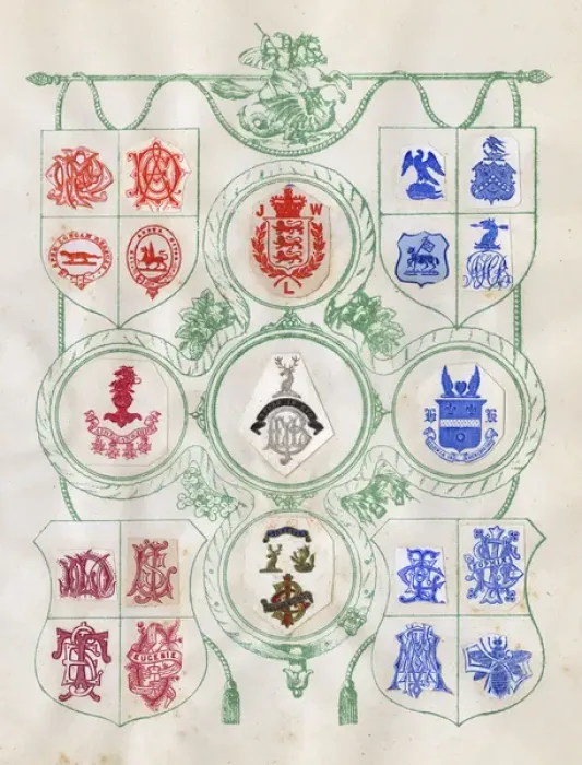 Framed Print : Loose page from a scrapbook of crests and heraldry Framed Print : Loose page from a scrapbook of crests and heraldry