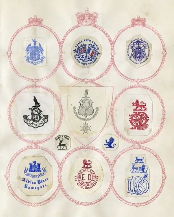 Framed Print : Loose page from a scrapbook of crests and heraldry Framed Print : Loose page from a scrapbook of crests and heraldry