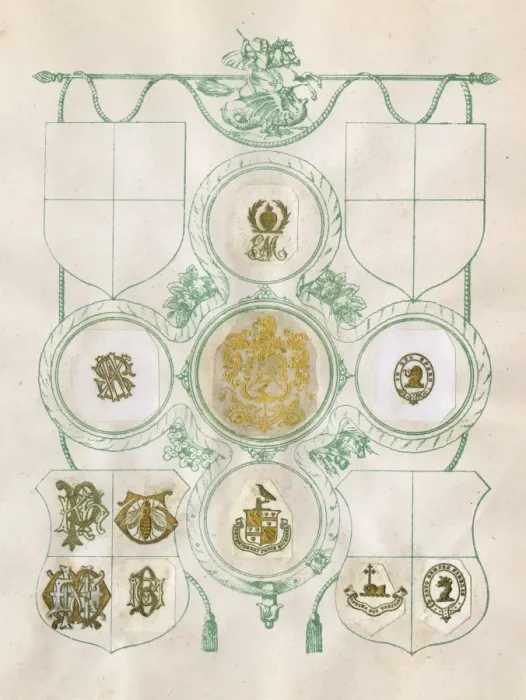 Framed Print : Loose page from a scrapbook of crests and heraldry Framed Print : Loose page from a scrapbook of crests and heraldry