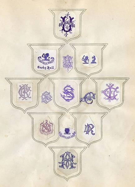 Loose page from a scrapbook of crests and heraldry