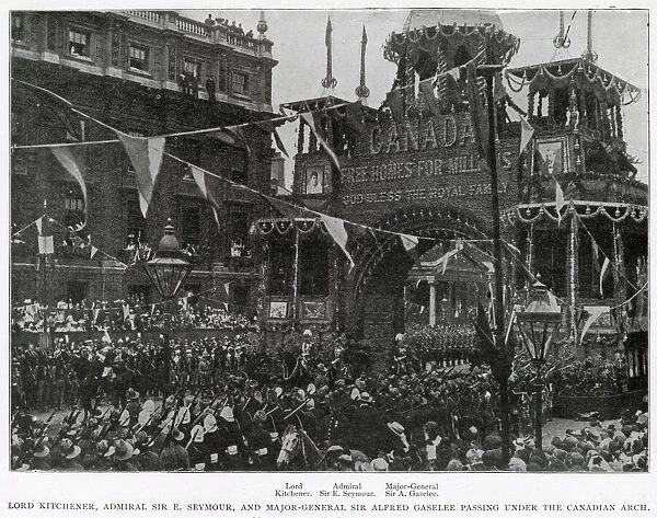 Lord Kitchener, Admiral Sir E Seymour and Major-General Sir Alfred Gaselee passing under