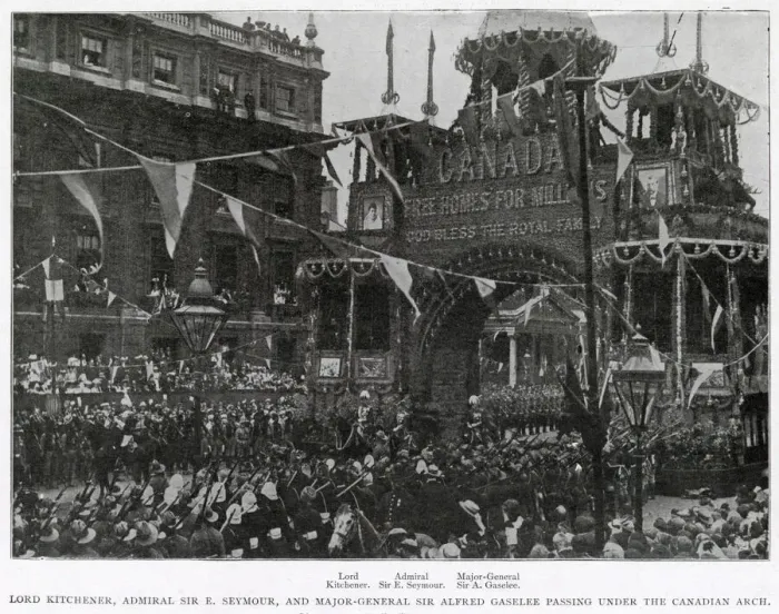 Framed Print : Lord Kitchener, Admiral Sir E Seymour and Major-General Sir Alfred Gaselee passing under
