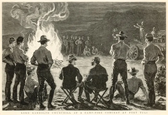 Framed Print : Lord Randolph Churchill at a Camp-fire Concert, 1891 Framed Print : Lord Randolph Churchill at a Camp-fire Concert, 1891