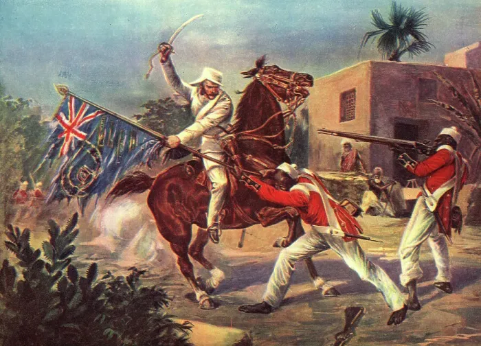 Framed Print : Lord Roberts capturing the Sepoy Standard at Cawnpore Framed Print : Lord Roberts capturing the Sepoy Standard at Cawnpore