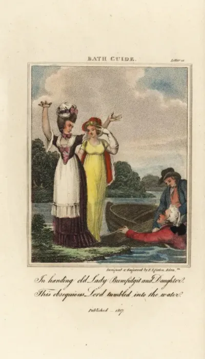 Framed Print : A lord in wig and ribbons falls into the river Framed Print : A lord in wig and ribbons falls into the river