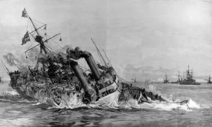 Framed Print : The loss of HMS Victoria the flagship after being rammed by Framed Print : The loss of HMS Victoria the flagship after being rammed by